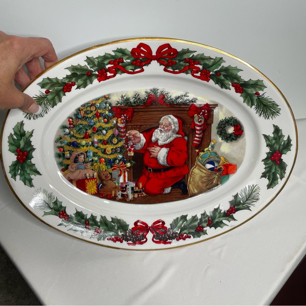 Santa Christmas Platter Franklin Mint Night Before Christmas 12 x 17 holiday